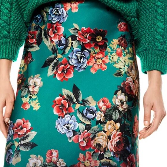 Alice and Olivia Maeve Ombre Floral Satin Slip Midi Skirt XL $330